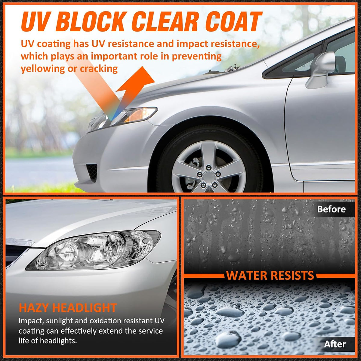 for 2004-2005 Honda Civic Headlights Assembly Chrome Pair
