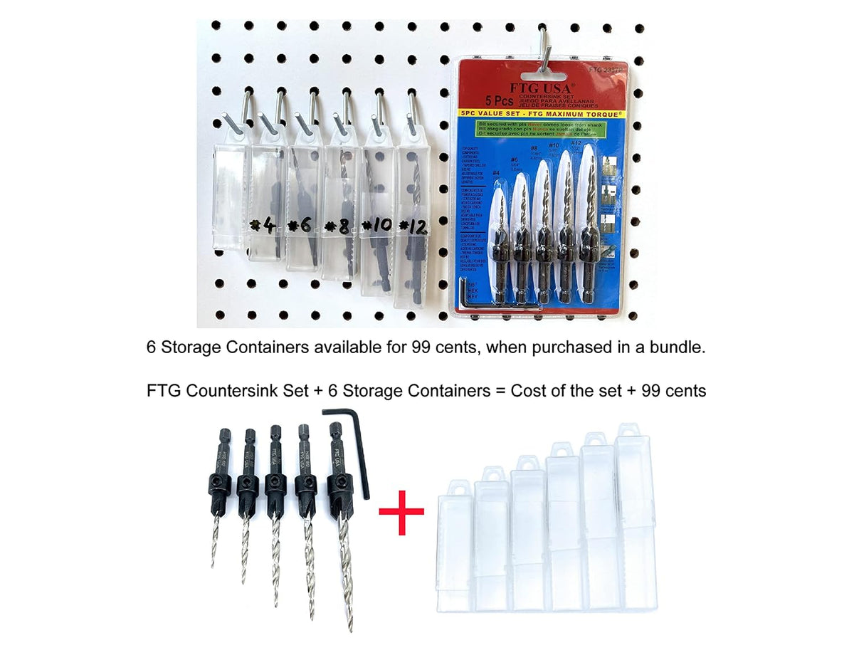FTG USA Countersink Drill Bit Set 5 Pc Wood #4#6#8#10#12 Tapered Drill Bits