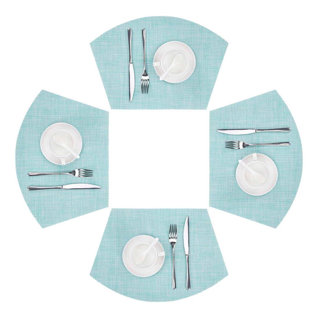 Wedge Placemats Set of 4 Woven Vinyl Round Table Placemats Wipe Clean Round Table Mats Indoor Outdoor, Blue