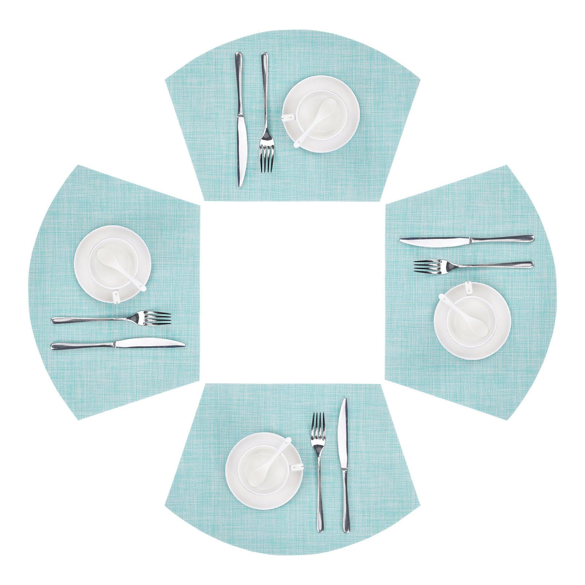 Wedge Placemats Set of 4 Woven Vinyl Round Table Placemats Wipe Clean Round Table Mats Indoor Outdoor, Blue