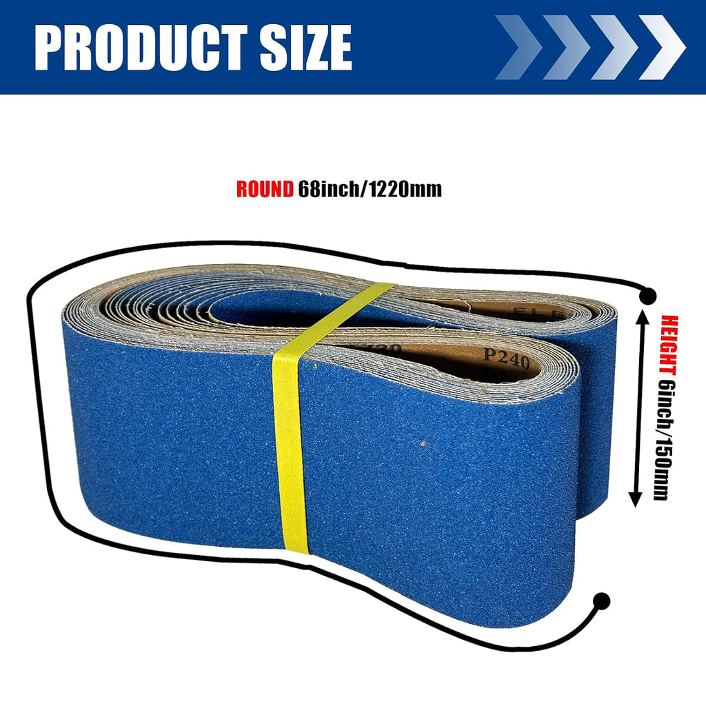 6 x 48 Inch Sanding Belts, 15 Pcs Mixed Grit 60/80/120/180/240, Aluminum Oxide Abrasive Sandpaper Belts for Belt Sanders, Woodworking Polishing & Grinding