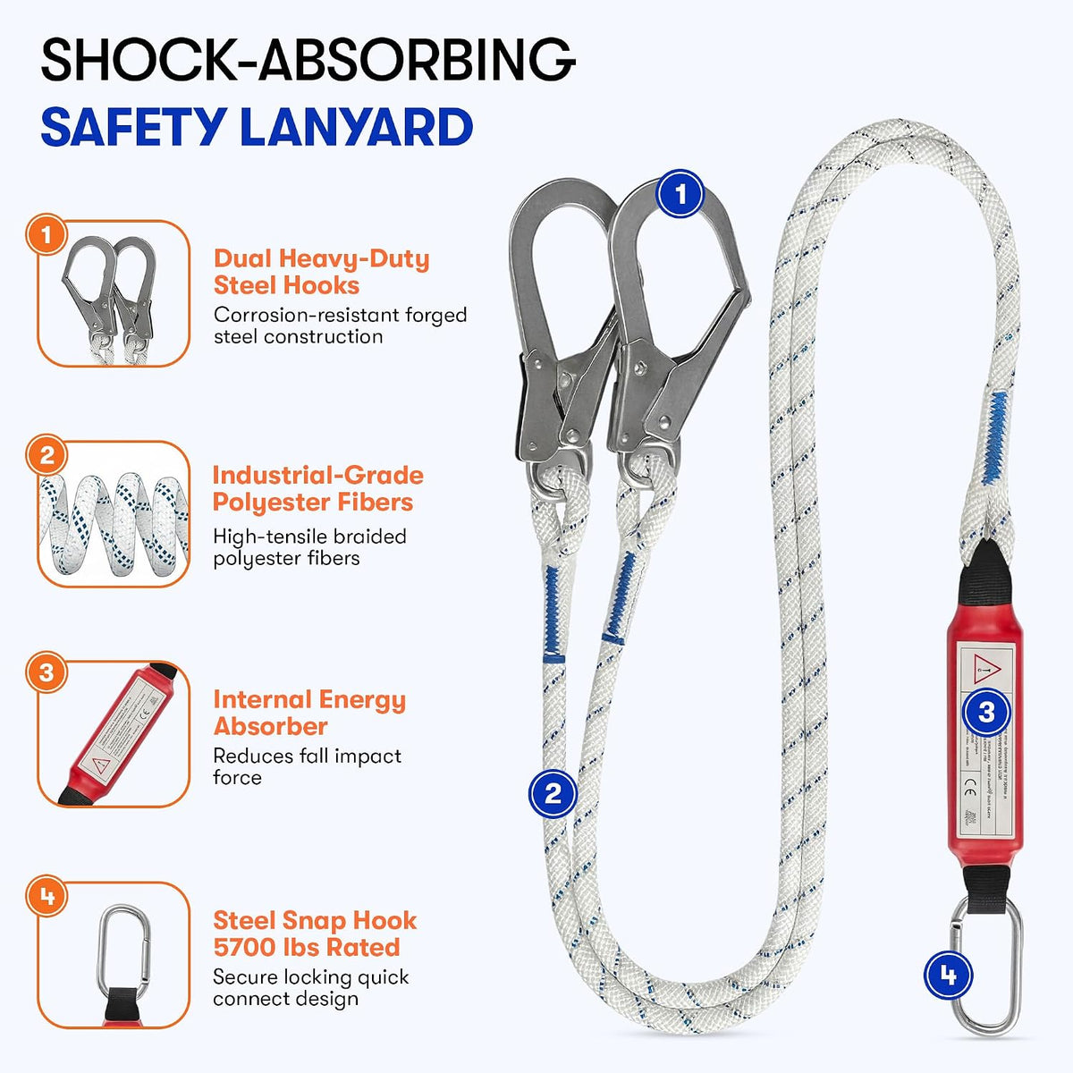 Harness Fall Protection Kit, Full Body Roofing harnesses with Shock Absorbing Lanyard for Men & Women OSHA/ANSI