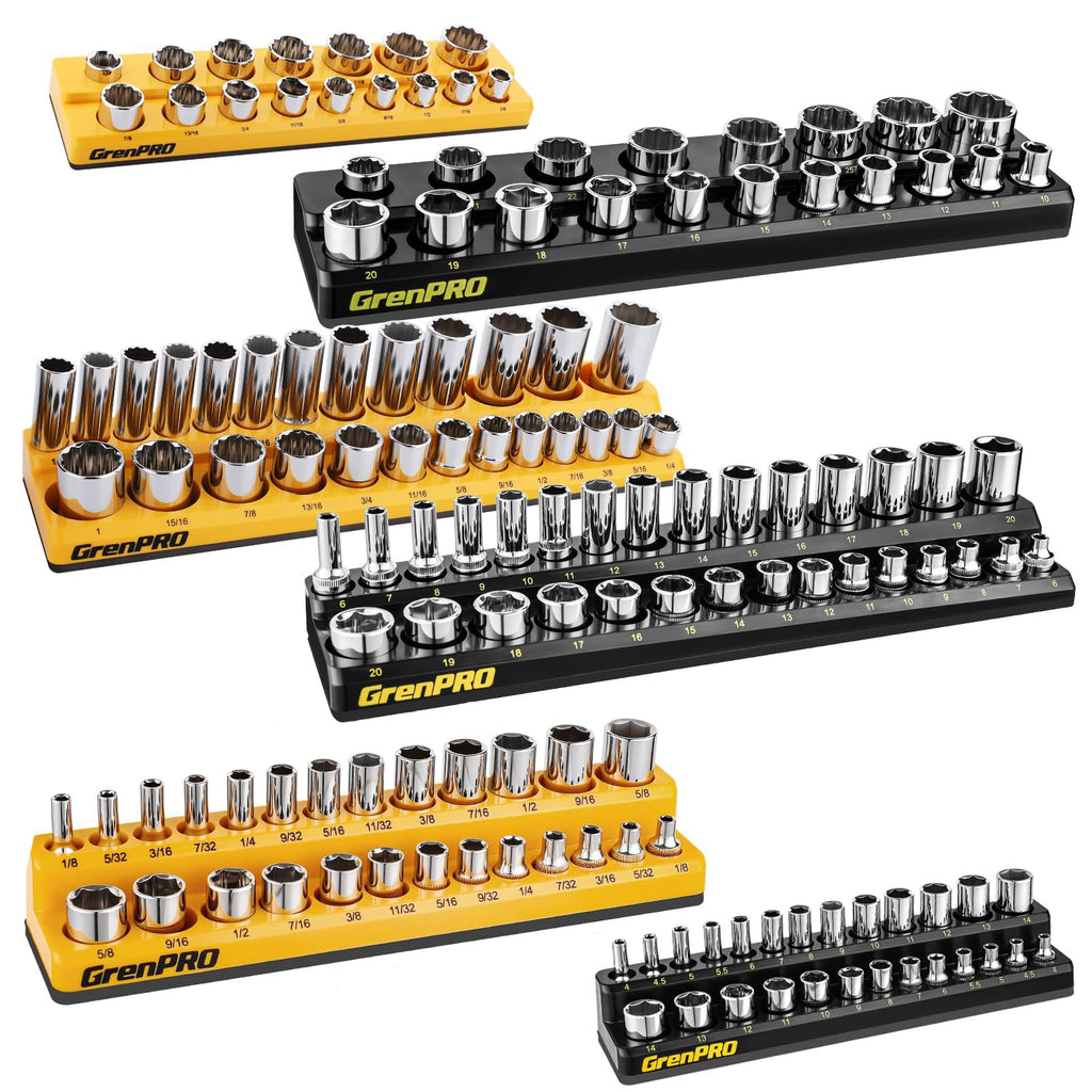Magnetic Socket Organizer Set, 6PCS 1/4 3/8 1/2 SAE & Metric