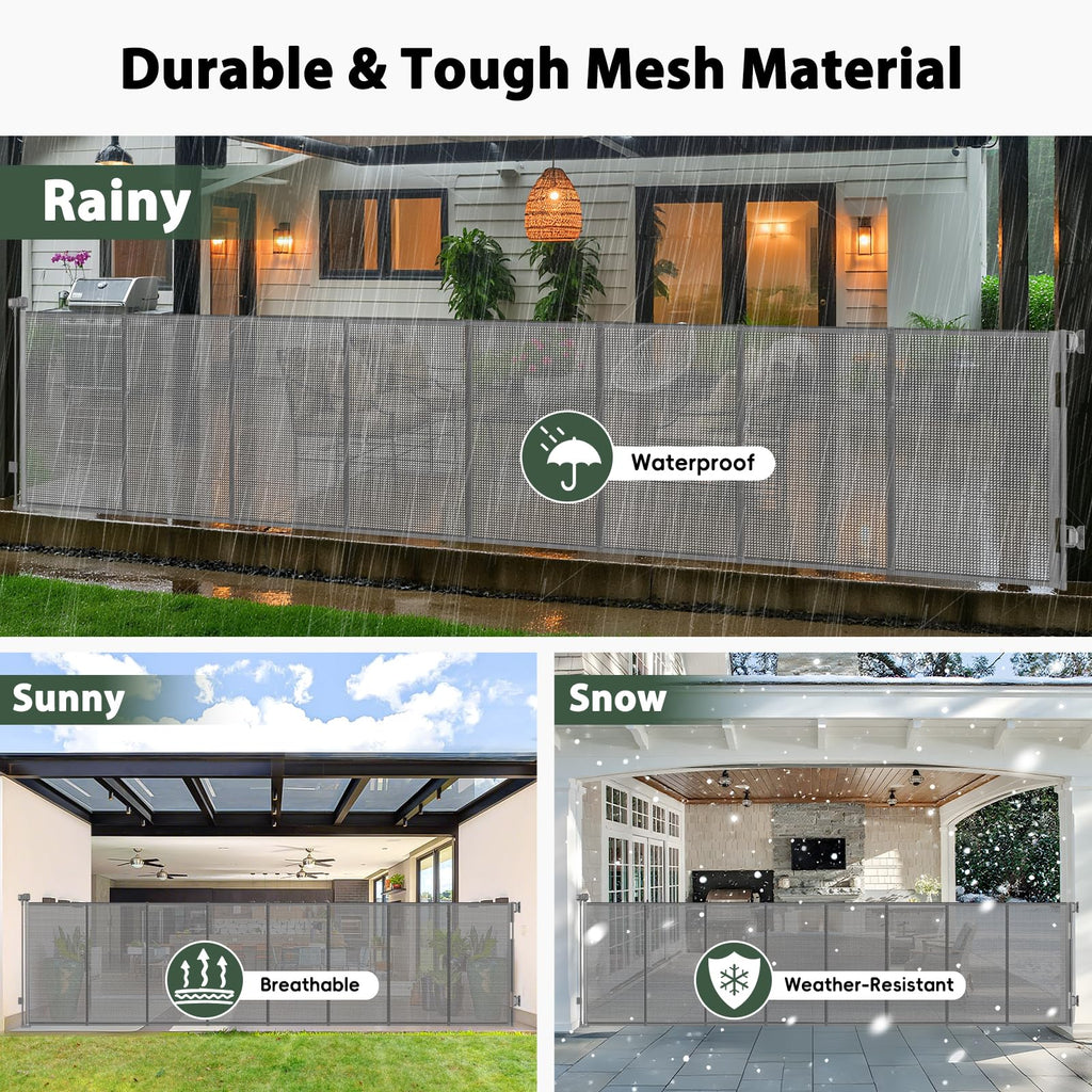 250" Extra-Wide Retractable Indoor/Outdoor Mesh Pet & Child Safety Gate with One-Hand Safety Lock for Wide Openings, Patios & Stairways