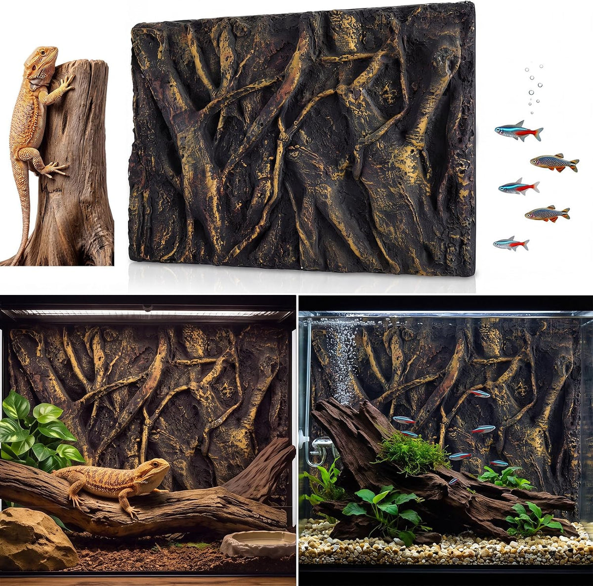 3D Reptile Tank Background 23.6x17.7 Bamboo Root Lizard Terrarium