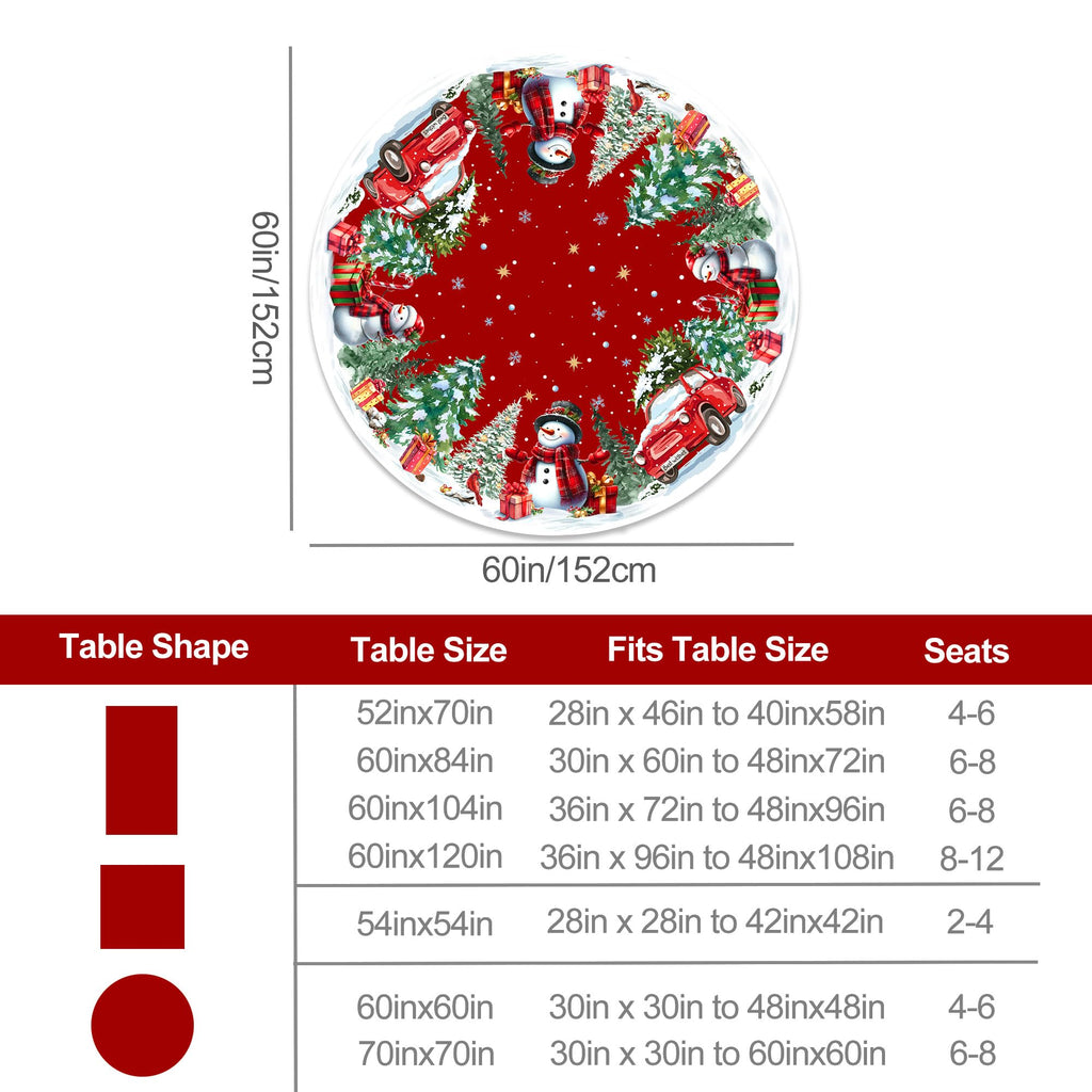 Christmas Round Tablecloth 60 Inch, Christmas Decorations for Home Snowmen Red Table Cloth for Round Festival, Xmas
