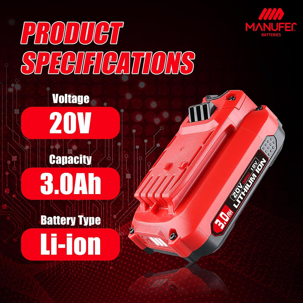2-Pack 3.0Ah 20V Lithium Battery Replacement for Craftsman 20V Battery