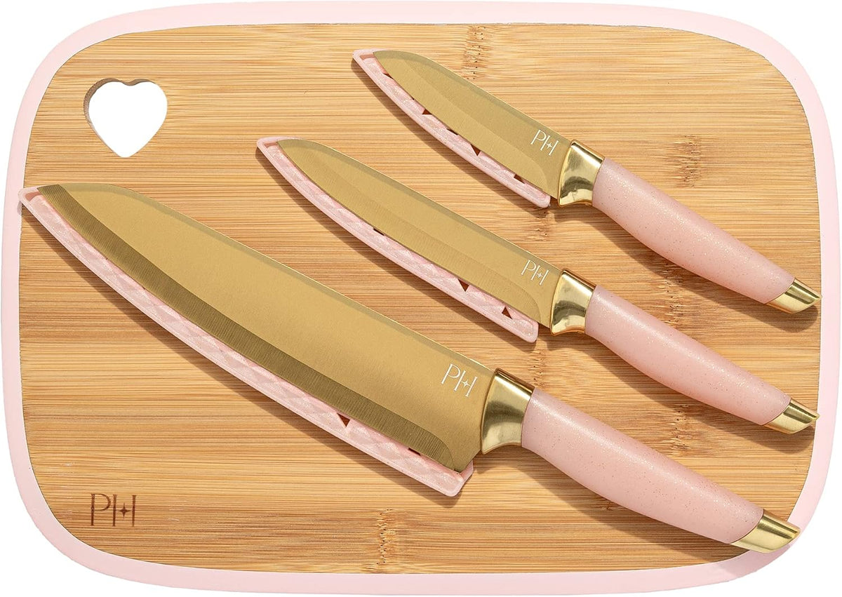 Bamboo Cutting Board for Kitchen, Reversible Cutting Board and Cutlery Set with High Carbon Stainless Steel Knives