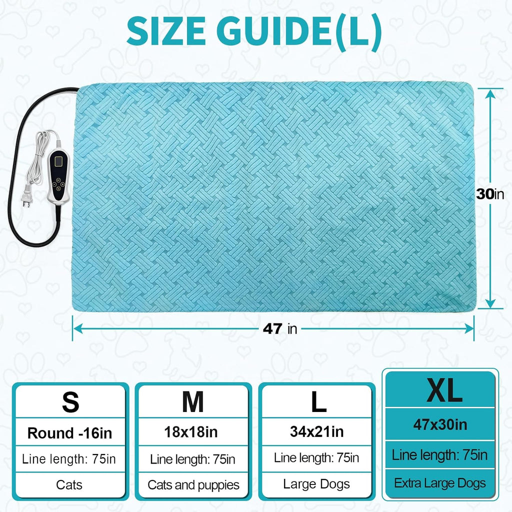 Dog Heating Pad, 47x30 in, Time and Temperatur Adjustable Controller