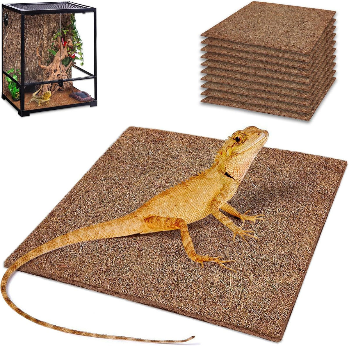 10 Pcs Reptile Carpet 12x12 Inch Coconut Fiber Mat for Tank Bedding