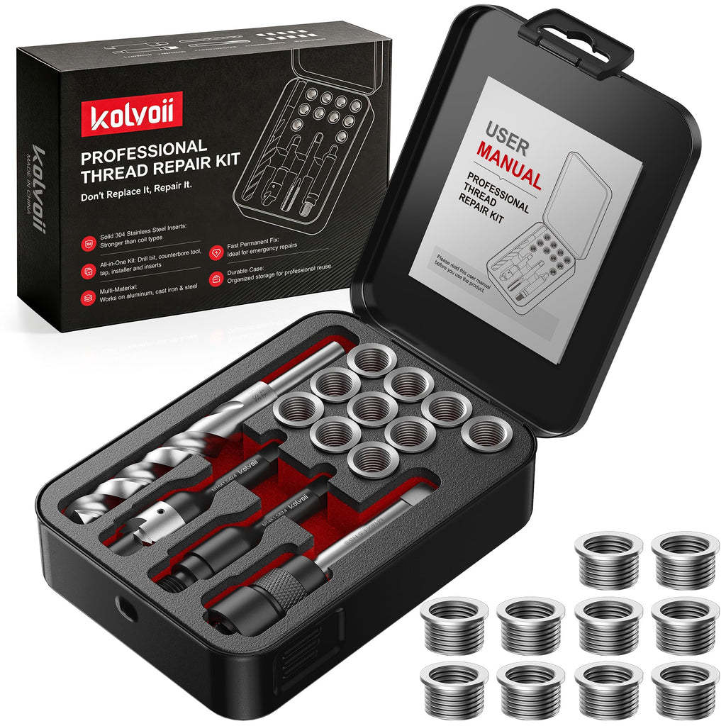 Kolvoii M14x1.5 Thread Repair Kit, 10 Solid 304 Stainless Steel Inserts