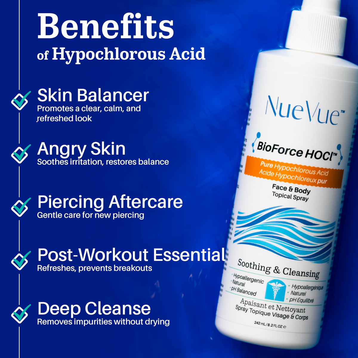 BioForce HOCl Pure Hypochlorous Acid Spray Refill for Face & Body (33 Oz) - Acne-Prone Skin & Eczema, Piercing