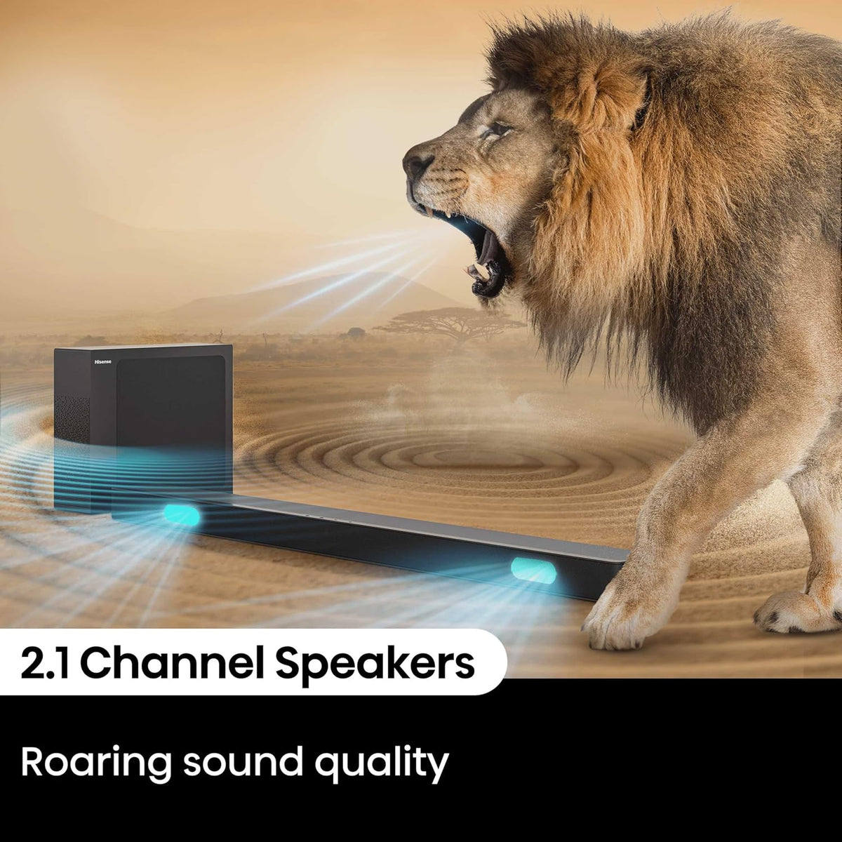 HS2100 2.1ch Soundbar with Wireless Subwoofer, Dolby Audio, DTS Virtual:X, HDMI ARC, Bluetooth 5.3, Remote Control, 6