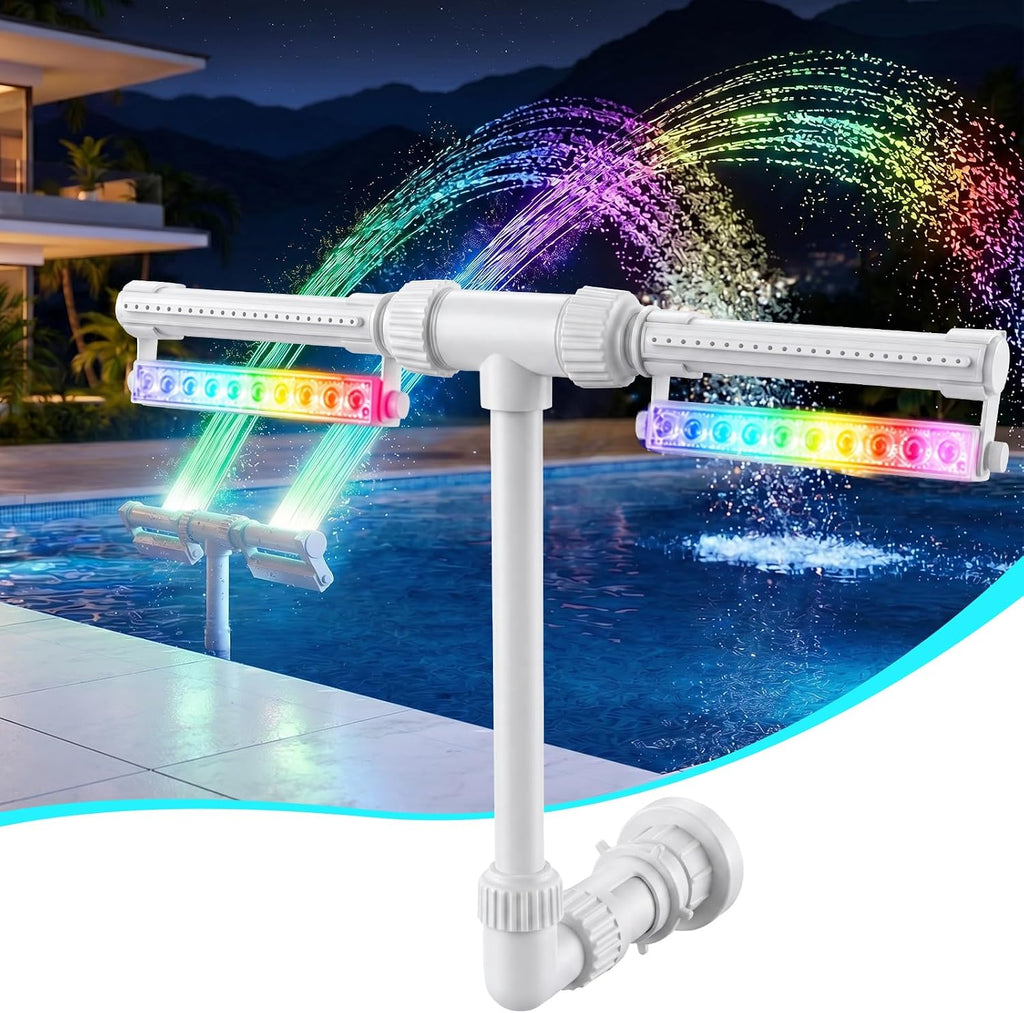 LED Pool Fountain with Remote, Rechargeable Waterfall Spray | For Inground & Above Ground Pools, Fits 1.73" & 3.2"