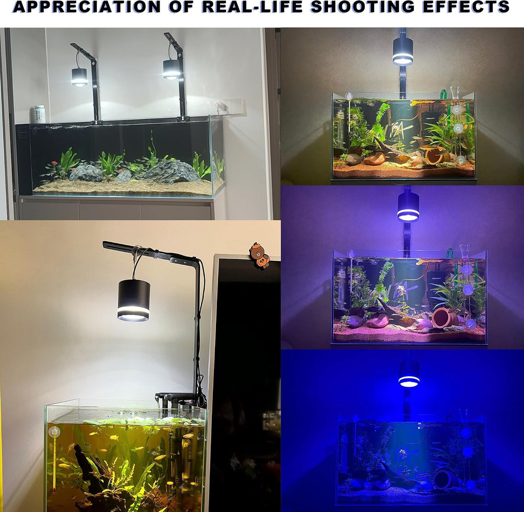 LED Aquarium Light - Clip On Full Spectrum Fish Tank Light with Adjustable Height for Planted Tanks, Coral Reef