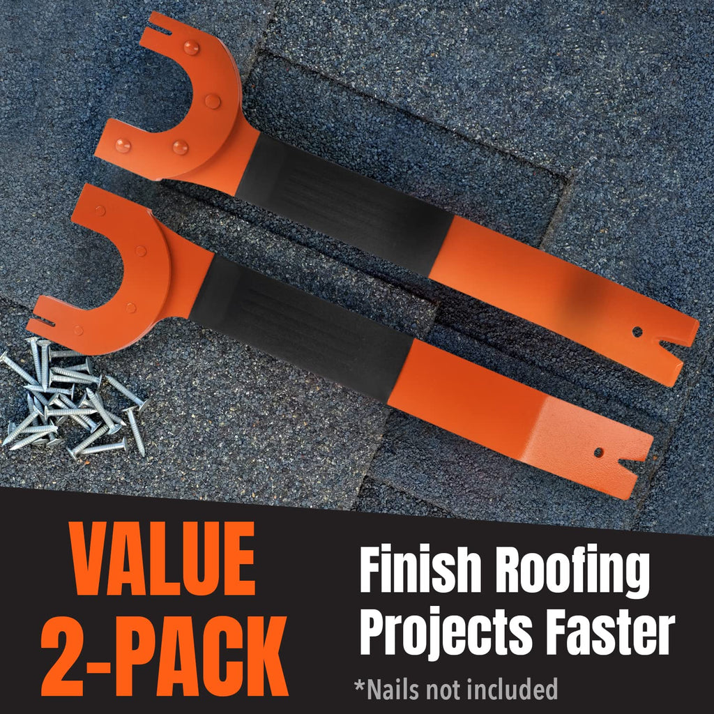 Pack of 2 Shingle Nail Puller - Safety Orange Ergonomic Comfort Grip & Roof Repair Tools - Magnetic Grip & Shingle
