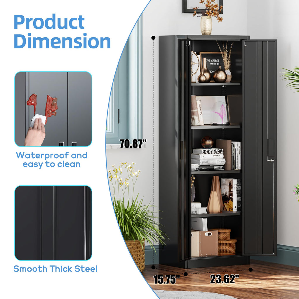 24" W Slim Metal Garage Storage Cabinet, Black