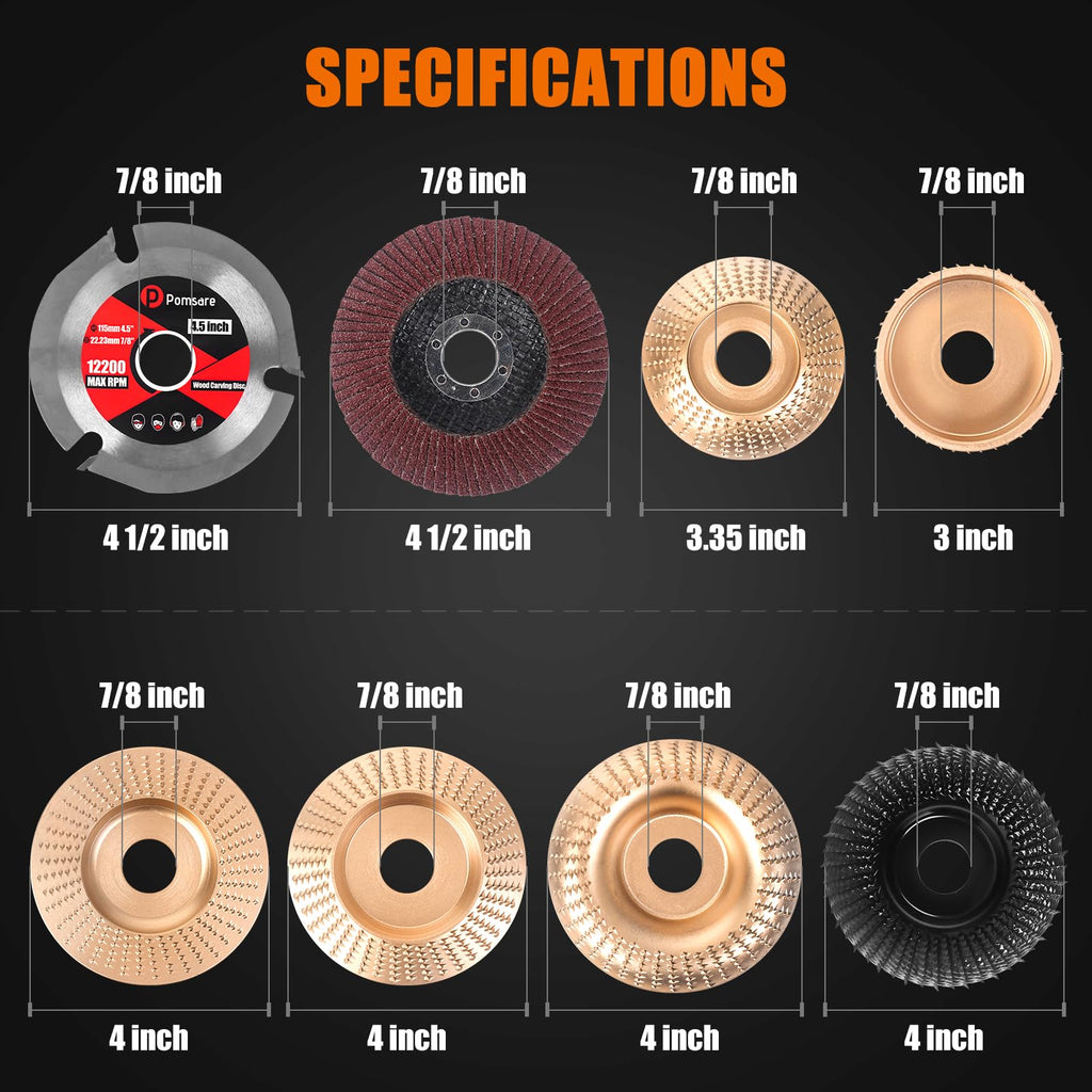 Pomsare 13PCS Wood Carving Disc Set for Angle Grinder, Sanding Wheel