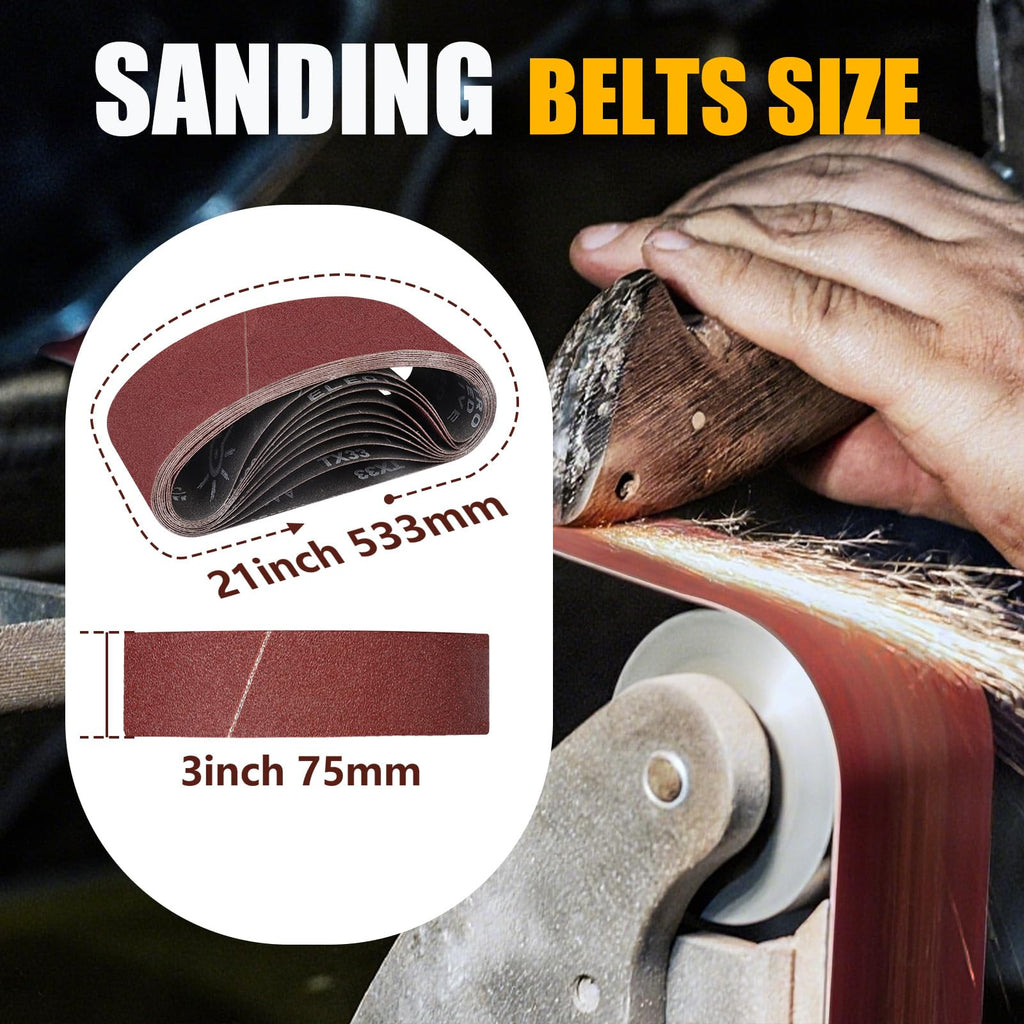 ZXOEJF 3 x 21 Inch Sanding Belts, 20 Pcs 180 Grits Sander Paper