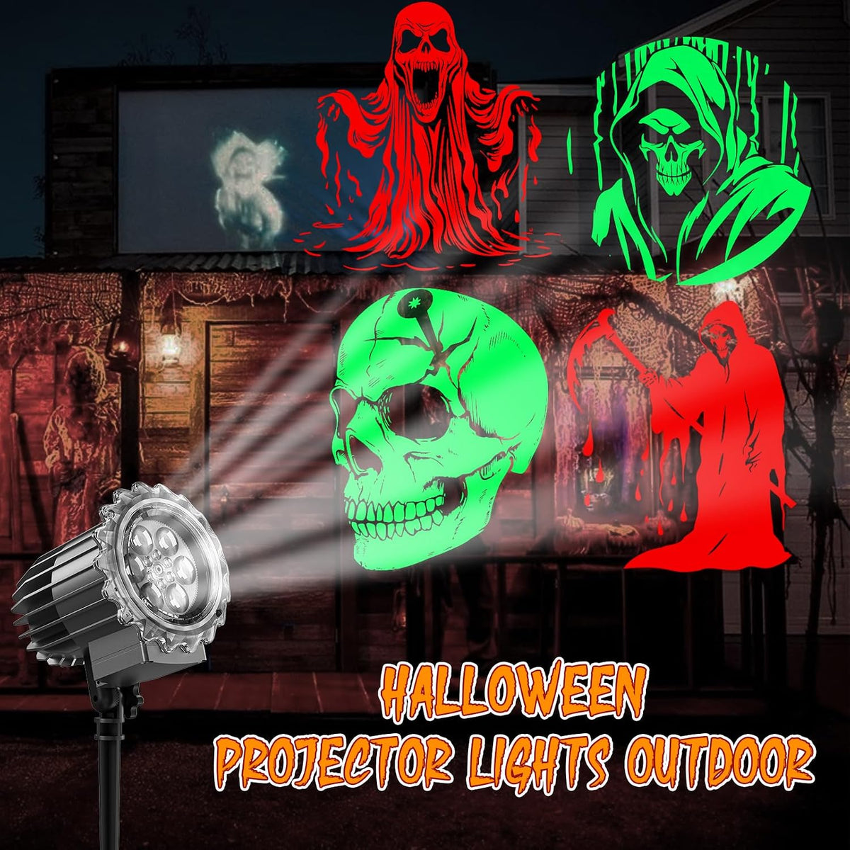Halloween Projector Lights Outdoor, 3D Skull Ghost Halloween Decorations Outdoor Projector Lights for Indoor Window
