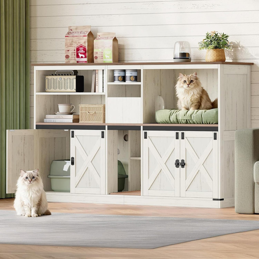 Double cat Litter Box Enclosure, Cat Cabinet with Large Storage
