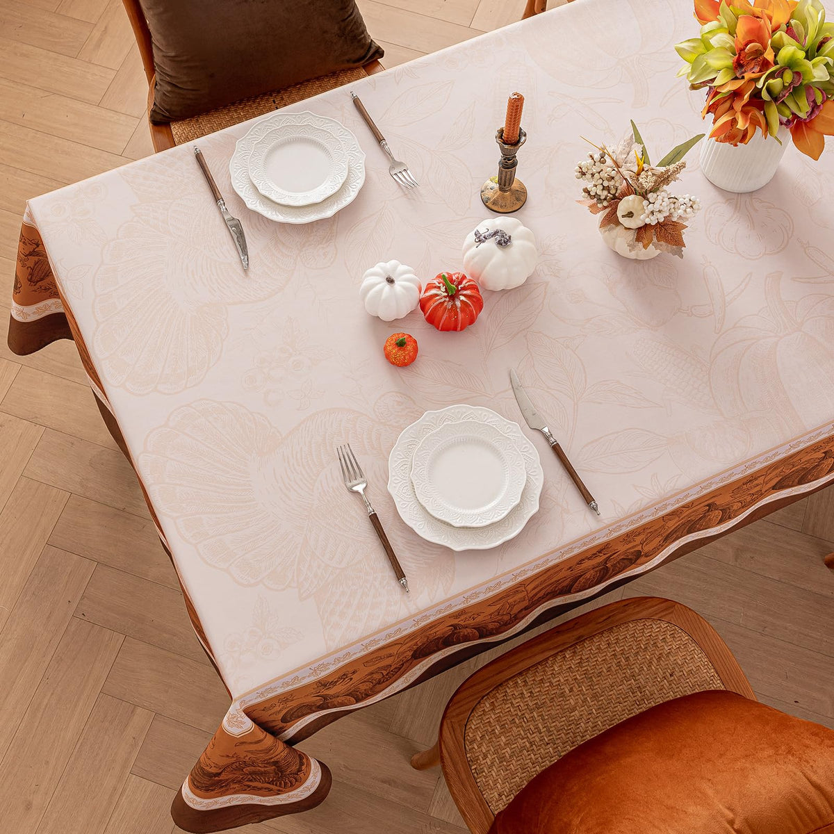Fall Thanksgiving Rectangle Tablecloth 60 x 84 Inch, Orange