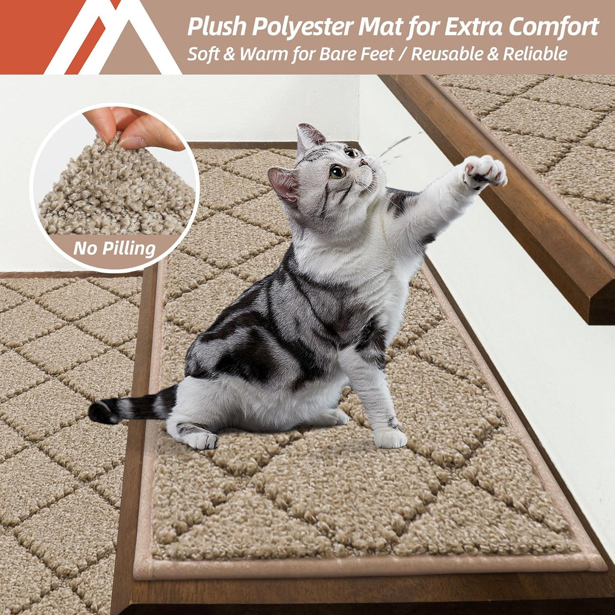Edging Stair Treads Non-Slip Carpet Mat 28inX9in,15pc,Beige