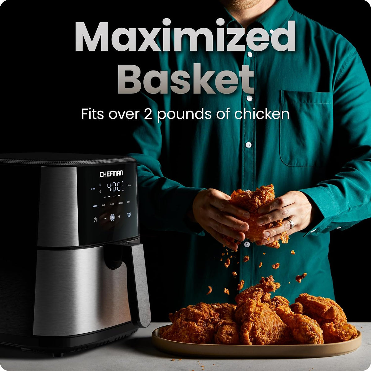 Air Fryer 6 Qt | TurboFry 5-in-1 with 450°F Hi-Fry Option for Crispier Results | Bake, Dehydrate, Frozen | XL