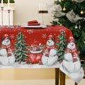 Red Christmas Tablecloth with Snowman, 60 x 84 Inch Rectangle