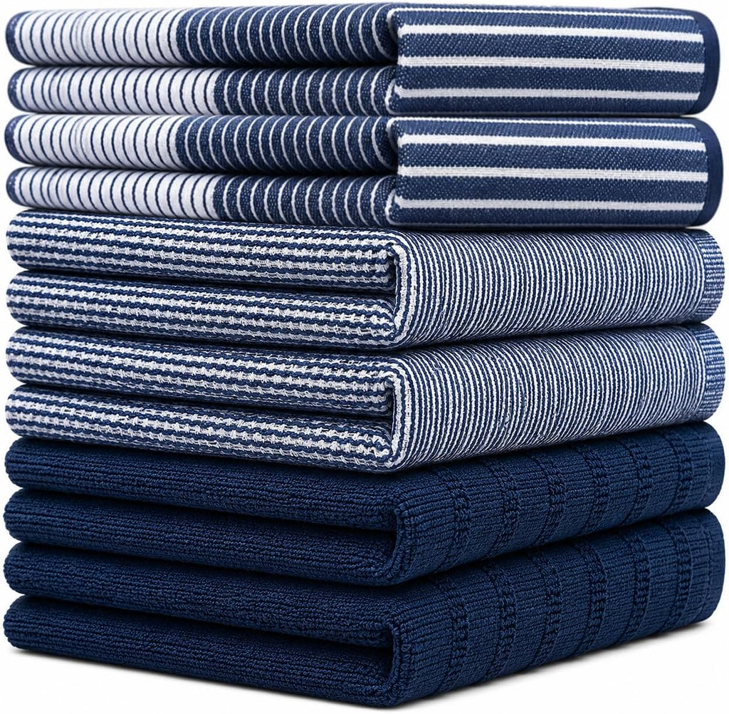 Premium Kitchen Towels 6 Pack 100% Cotton, 20"x28" Dish Towels - Navy Blue | Large Flat & Terry Kitchen Linen Set