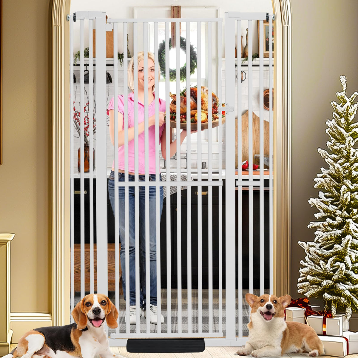 71" Extra-Tall Full-Height Anti-Jump Cat & Pet Safety Gate with Narrow Bar Spacing & Double-Lock Walk-Through Door for Doorways & Stairs