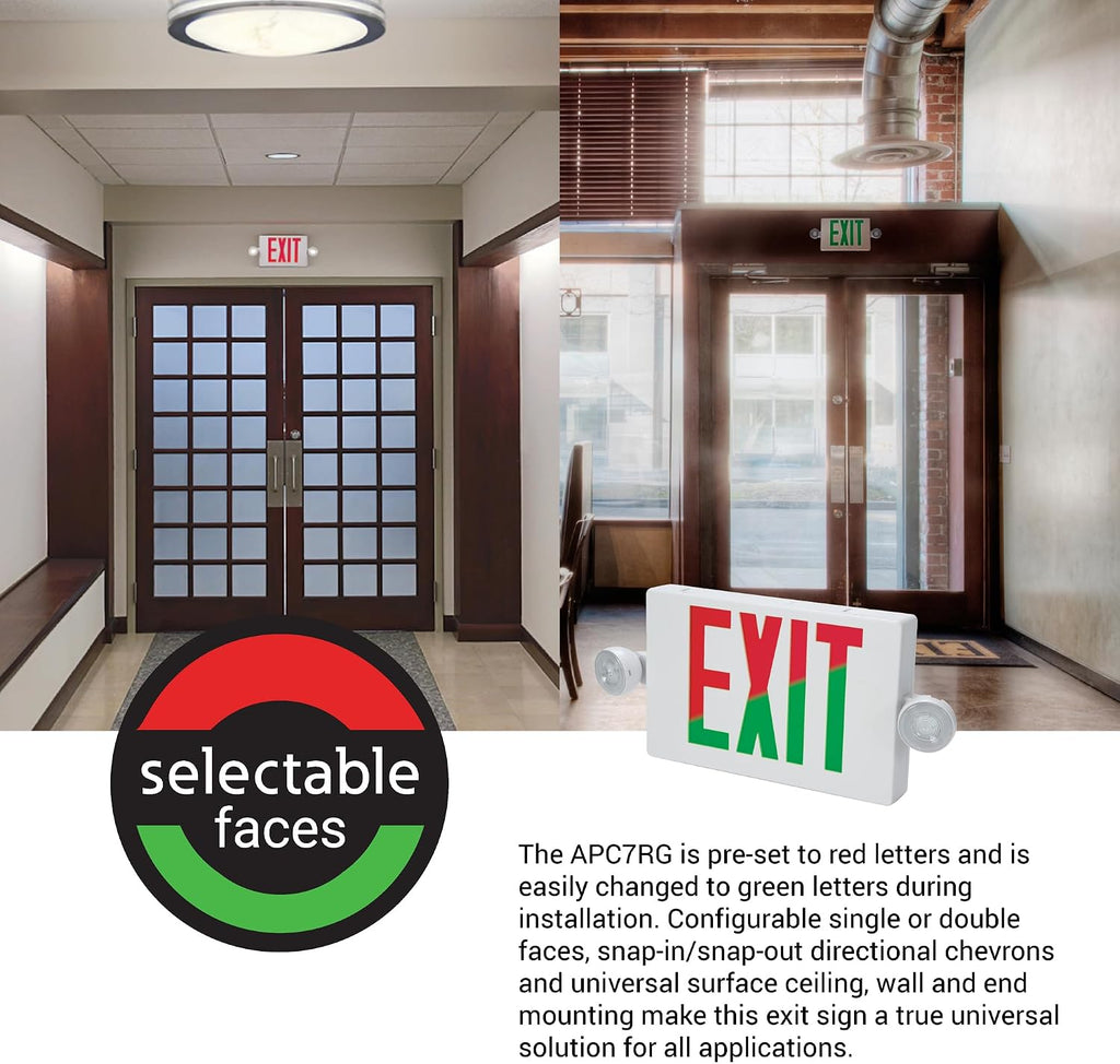 Sure-Lites APC Integrated LED Exit and Emergency Light Combo, Red and Green, White Finish