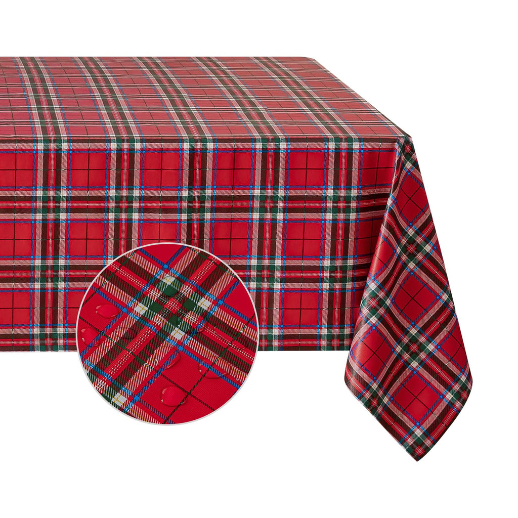 Christmas Plaid Vinyl Tablecloth, Rectangle 54 x 78, Red