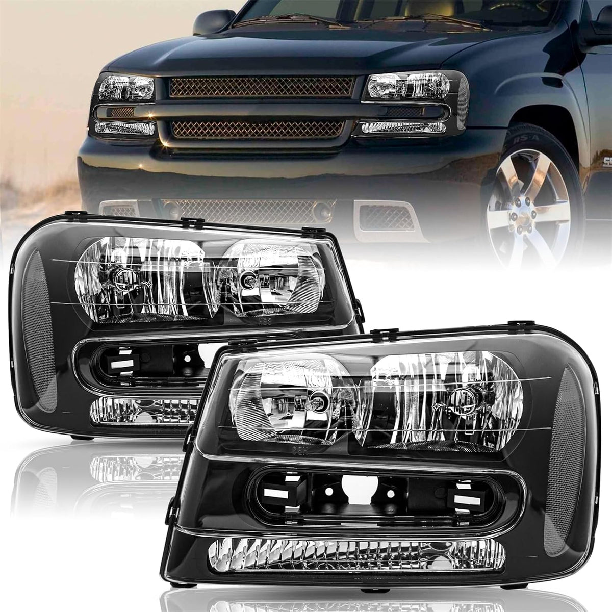 TUSDAR For 2002-2009 Chevy Trailblazer Headlight Assembly OEM Pair Set