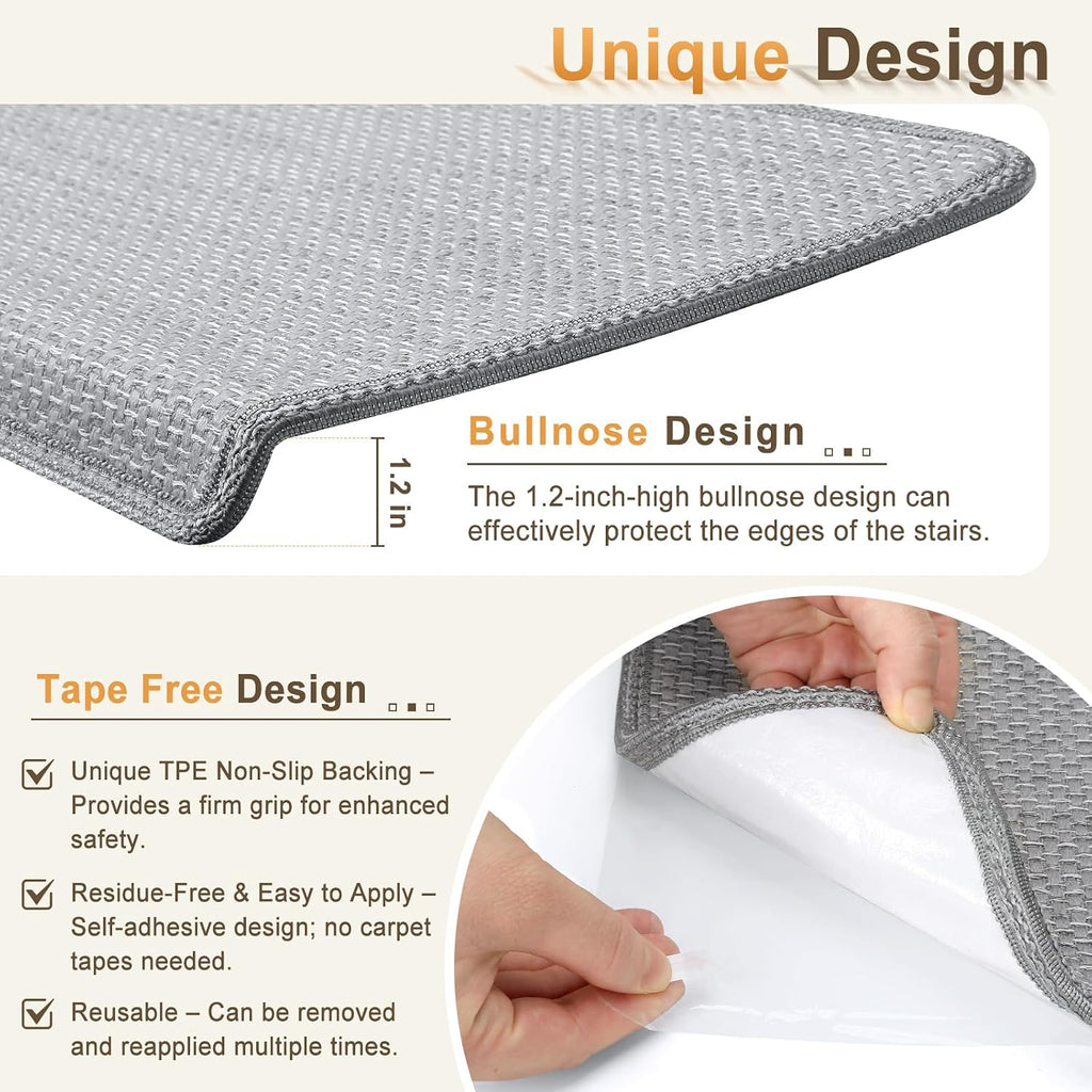 Bullnose Carpet Stair Treads Non Slip for Wooden Steps Indoor, 9.5" x 35" 4 Pieces, Extra Wide Bull Nose Carpet