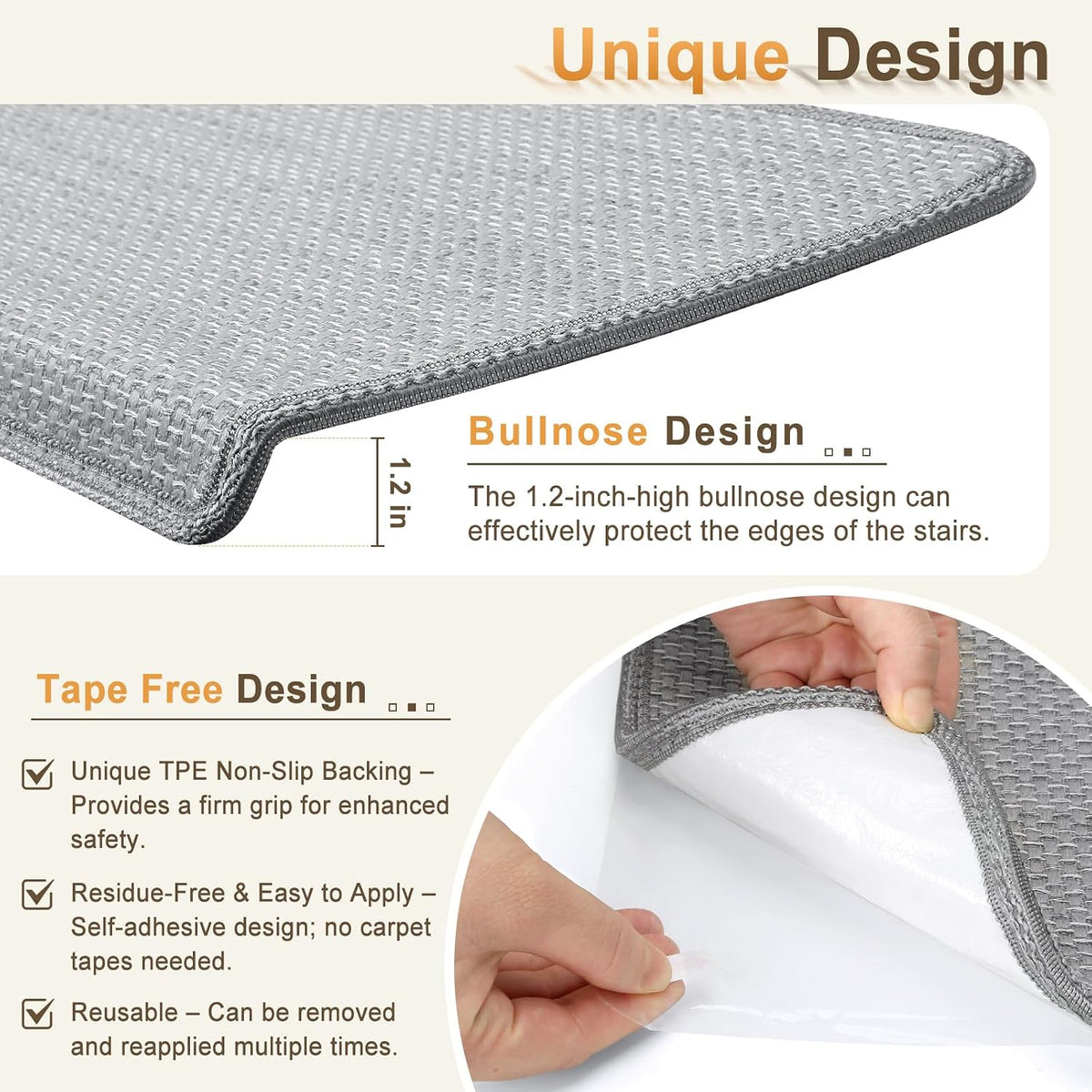 Bullnose Carpet Stair Treads Non Slip for Wooden Steps Indoor, 9.5" x 35" 4 Pieces, Extra Wide Bull Nose Carpet