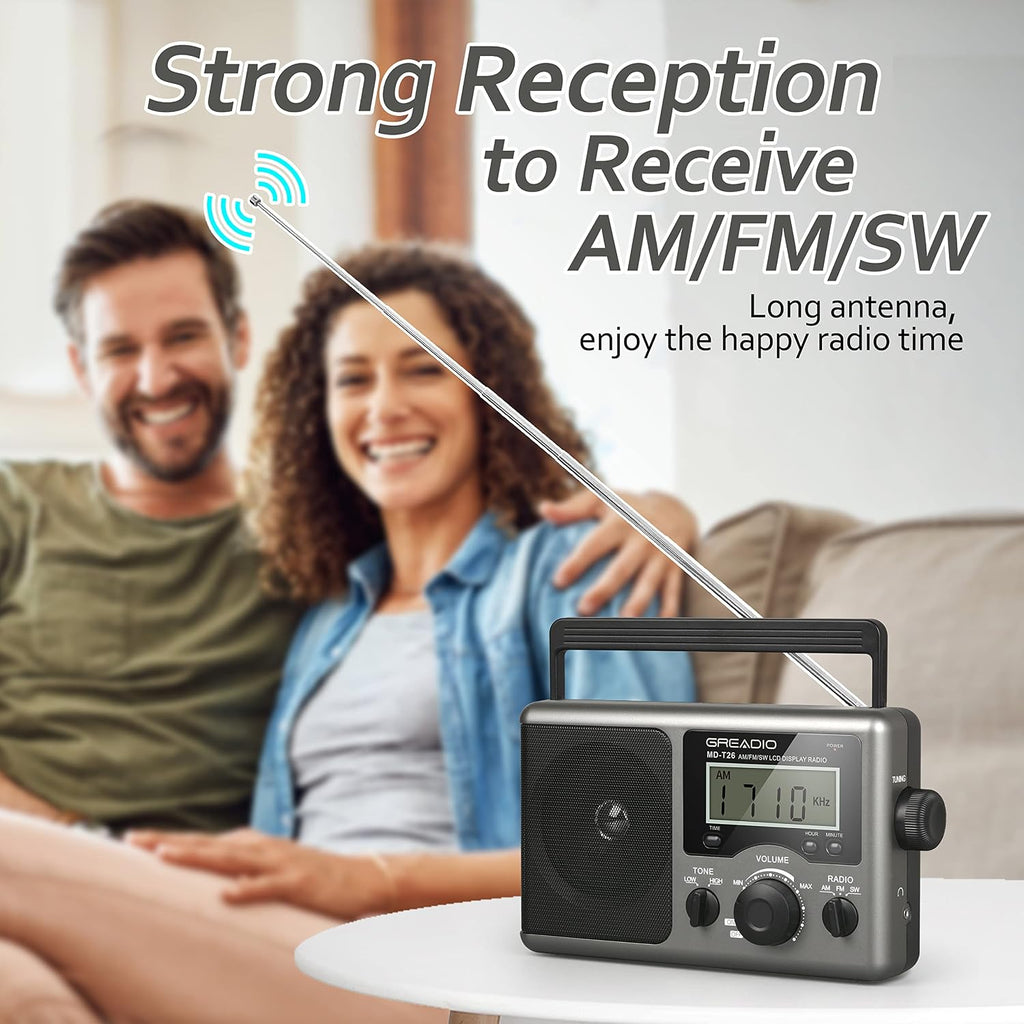 Portable Shortwave Radio, Radios Portable AM FM Transistor Radio | Best Reception for Home, Digital Display/Time