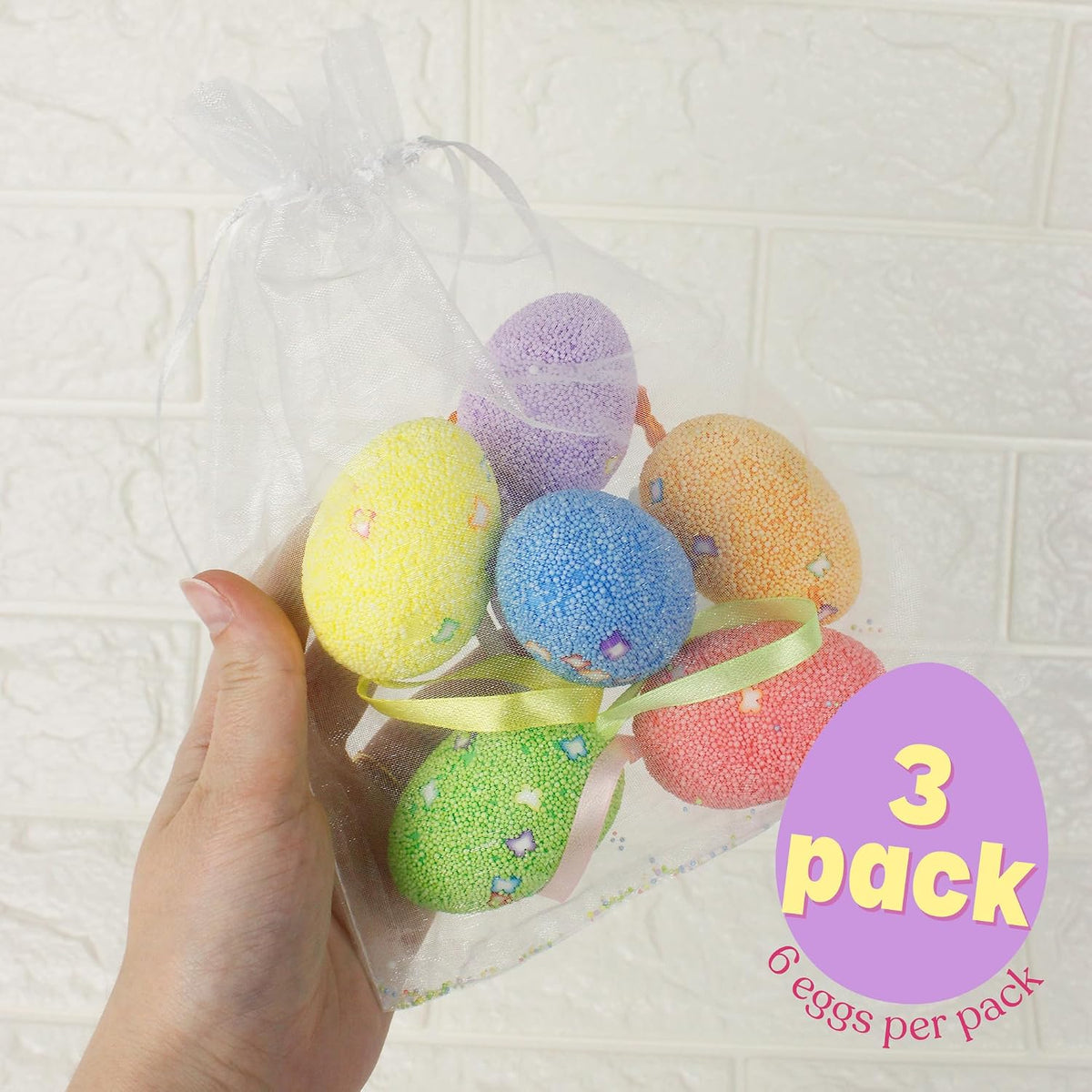 Decorative Foam Easter Egg Ornaments, Assorted Pastel Colors, Hanging Spring Home Decorations, 18 Total