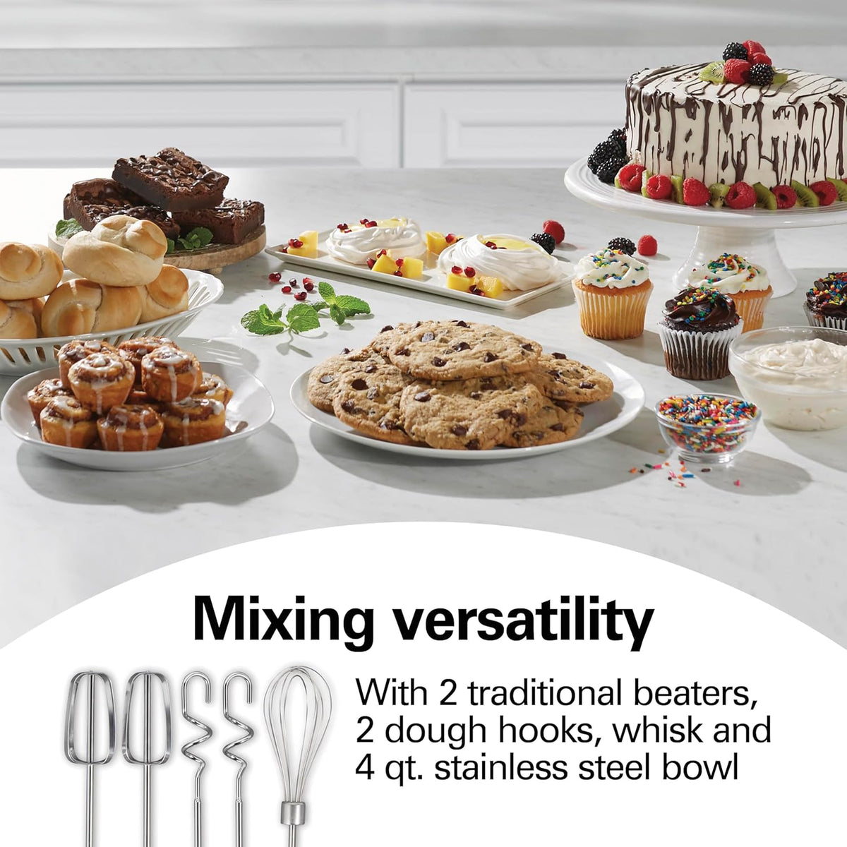 Classic Stand and Hand Mixer, 4 Quarts, 6 Speeds with QuickBurst, Bowl Rest, 290 Watts Peak Power, Black and