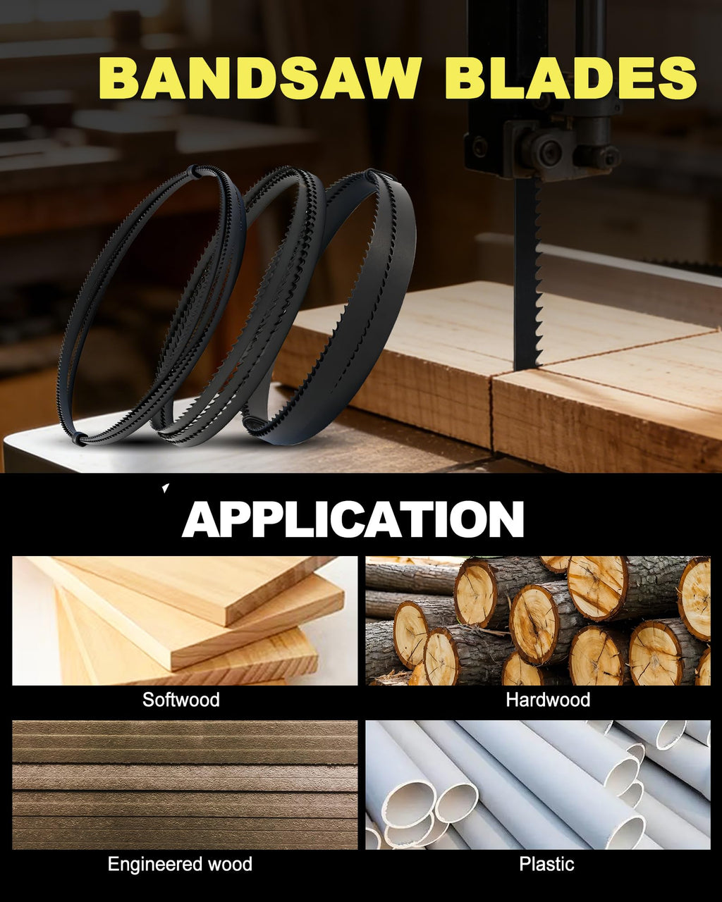 DARTOTEK 93-1/2 Inch Band Saw Blades Assortment for Woodworking, Premium SK5 Carbon Steel Bandsaw Blade 3-Pack (1/2" 6TPI, 1/4" 6TPI, 1/8" 14TPI), Fits Most 14" Band Saws for Resawing & Contour Cut