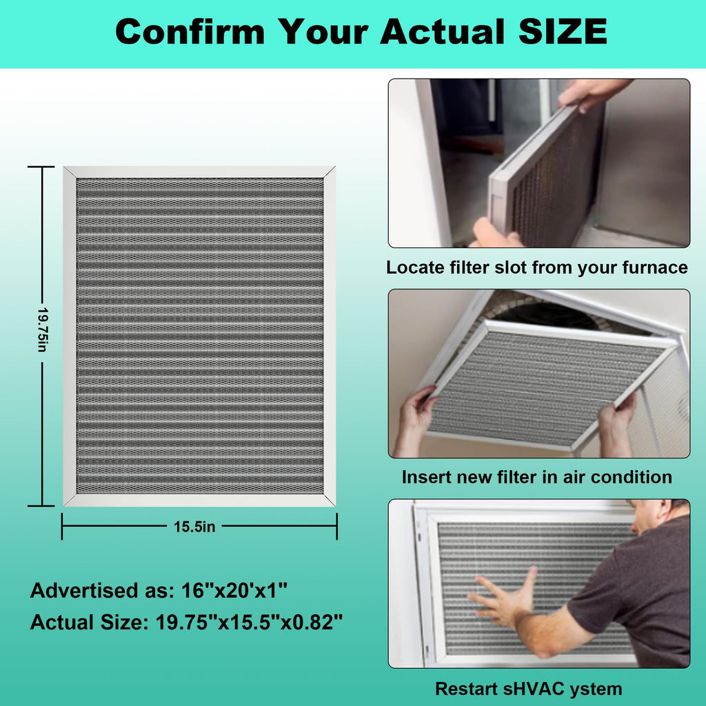 16x20x1 in. MERV 8 Reusable Washable HVAC Furnace Air Filter