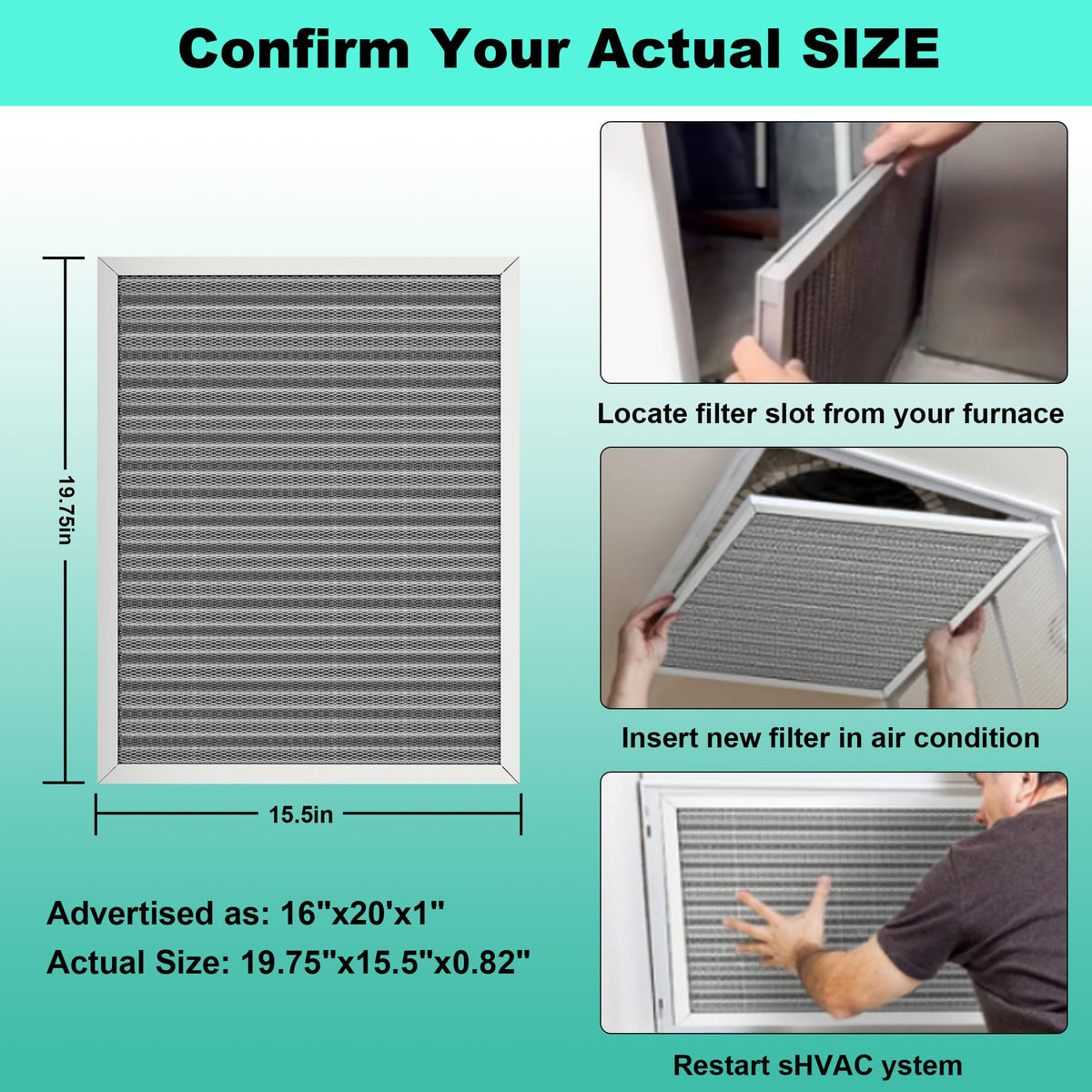 16x20x1 in. MERV 8 Reusable Washable HVAC Furnace Air Filter