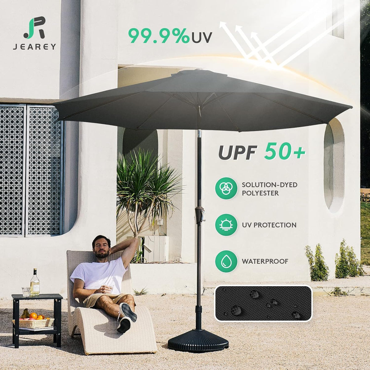 9FT Outdoor Patio Umbrella, Market Umbrella, Black