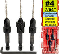 FTG USA 3-Pk #4 (7/64") Countersink Drill Bit Set, 1 Stop, 1 Wrench & Case