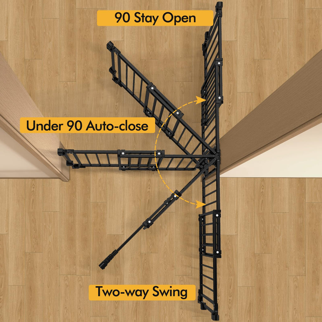 39" H x 32-54" W Extra-Tall & Extra-Wide Adjustable Hardware/Pressure-Mounted Pet & Child Safety Gate with Dual-Lock Walk-Through Swing Door for Stairs, Hallways & Wide Doorways — Black