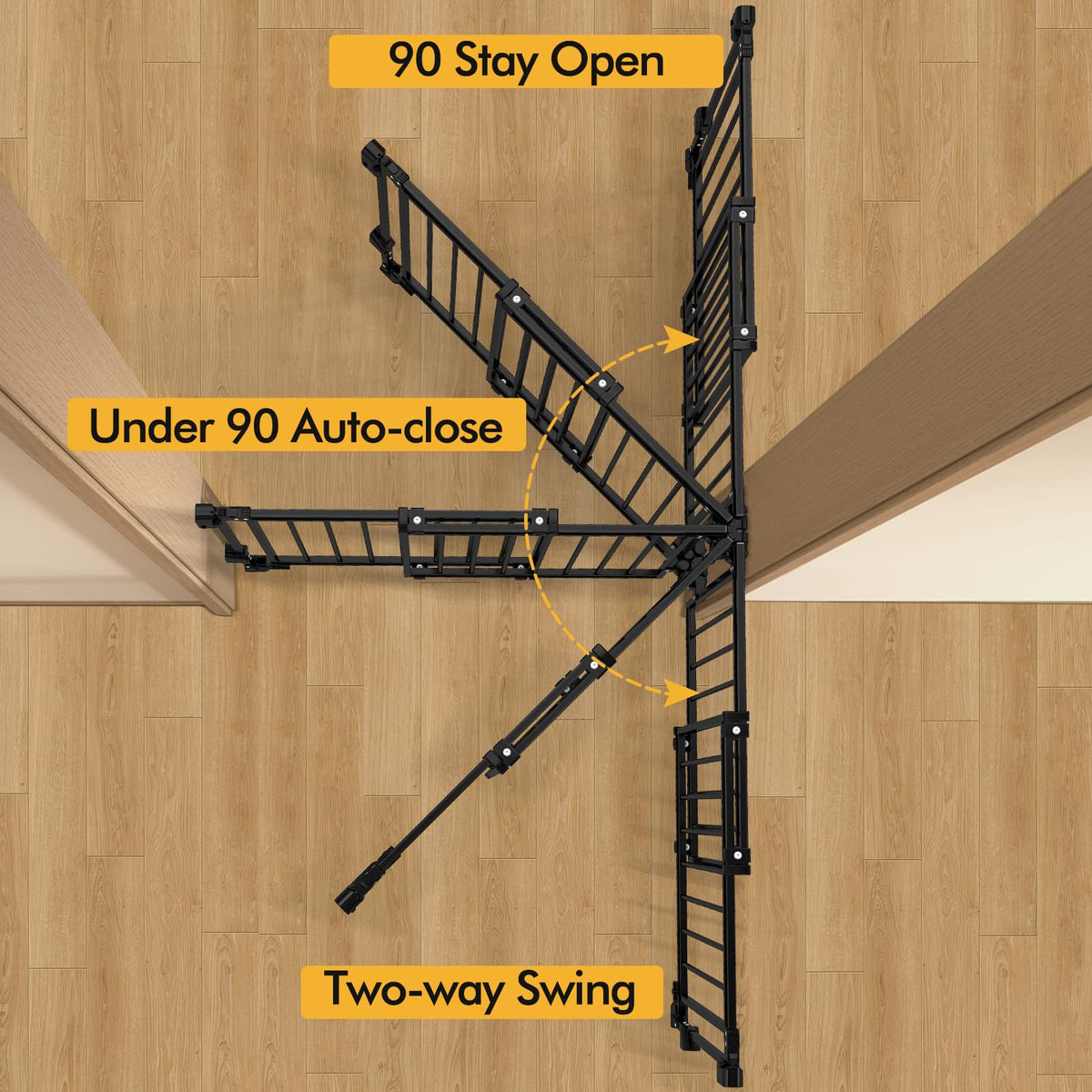 39" H x 32-54" W Extra-Tall & Extra-Wide Adjustable Hardware/Pressure-Mounted Pet & Child Safety Gate with Dual-Lock Walk-Through Swing Door for Stairs, Hallways & Wide Doorways — Black