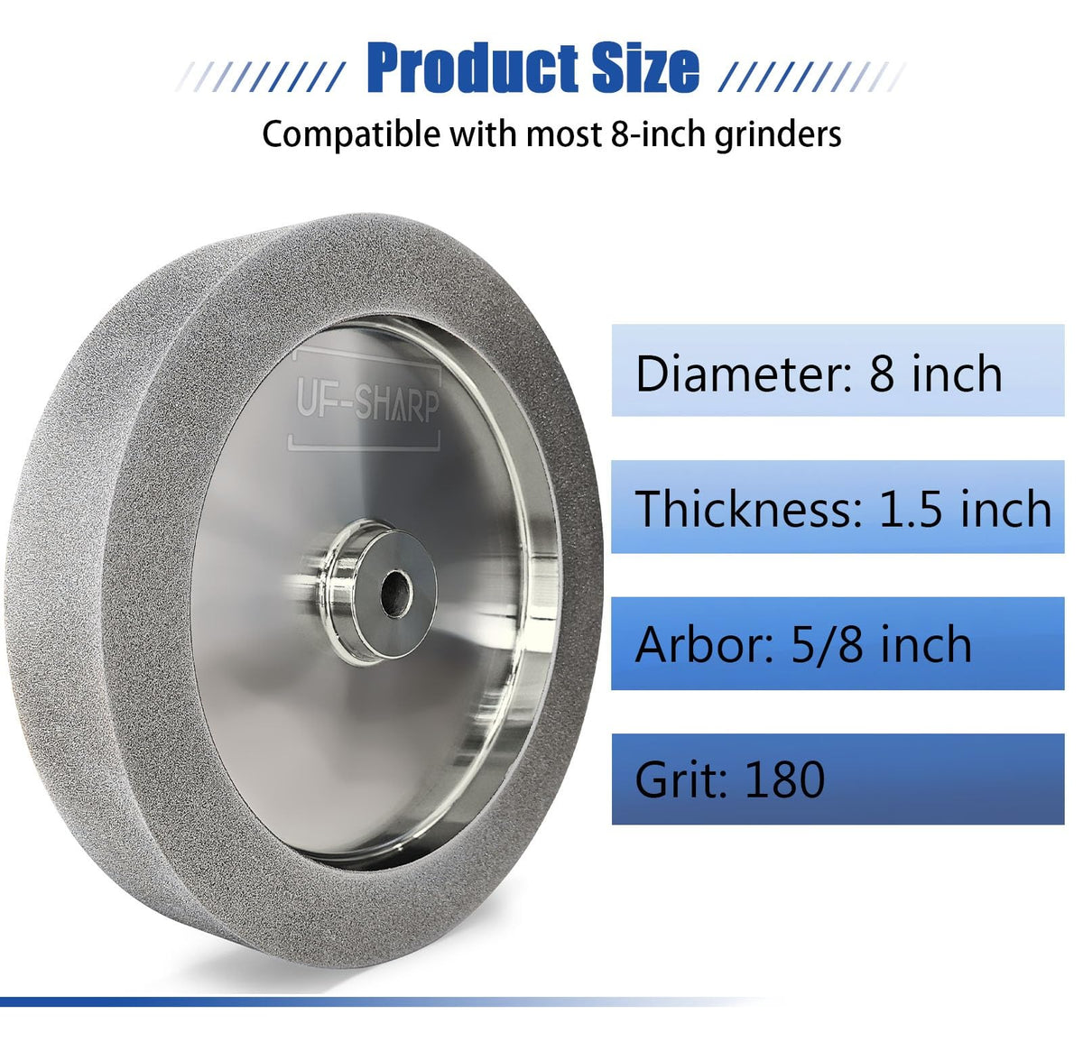 UF-SHARP Mega Square CBN Grinding Wheel 8 inch 80 Grit,1.5" Wide,5/8" Arbor