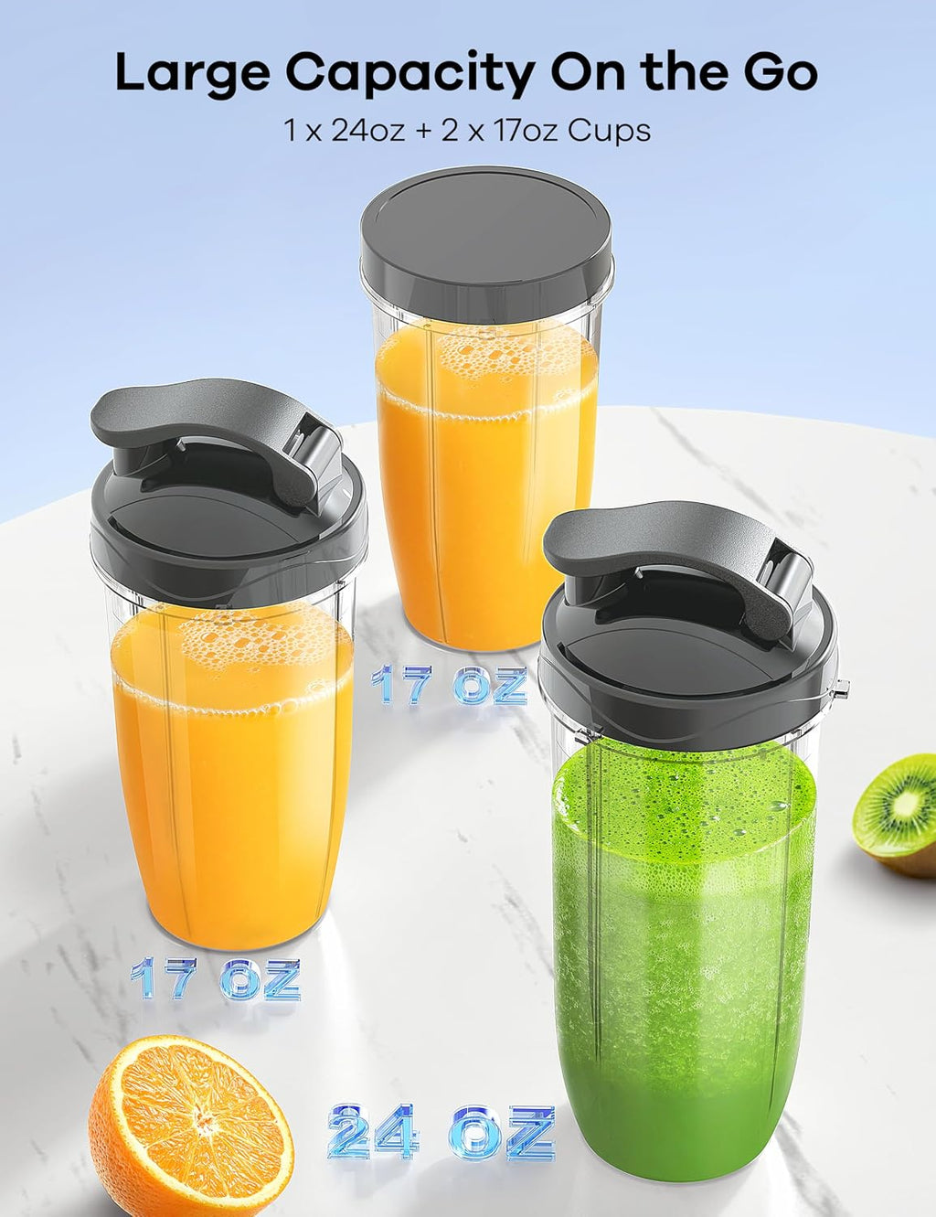 Smoothie Blenders, 14Pcs Personal Blender for Shakes and Smoothies for Kitchen with 3 Portable Blender Cups (1x24oz &