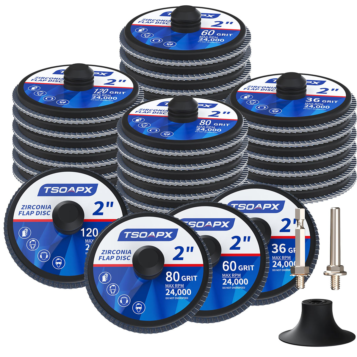 TSOAPX 29 Pcs 2" Zirconia Flap Discs, Die Grinder Assorted