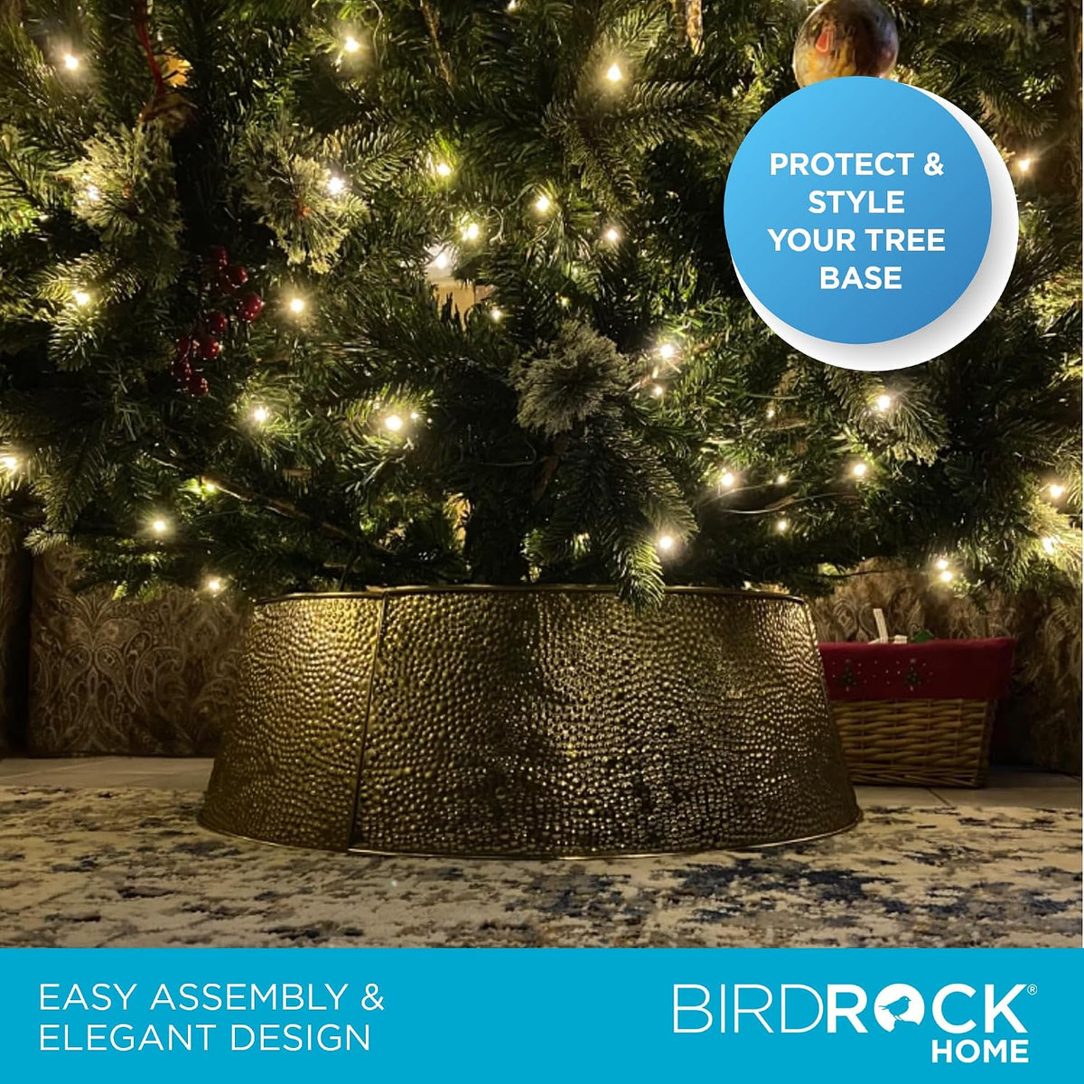 4-Panel Christmas Tree Collar - Gold Bubble Tree Skirt - Small 26" Base - Easy to Assemble Xmas Tree Base Cover